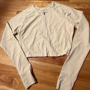 Buffbunny collection Cream Long-Sleeve Cropped Zip Top